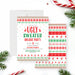 Ugly Sweater Holiday Party invitation card with a red and green knit-inspired pattern, reindeer icons, and festive Christmas details front back