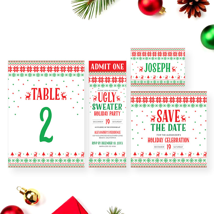 Set of Christmas-themed event invitations with festive decorations.
