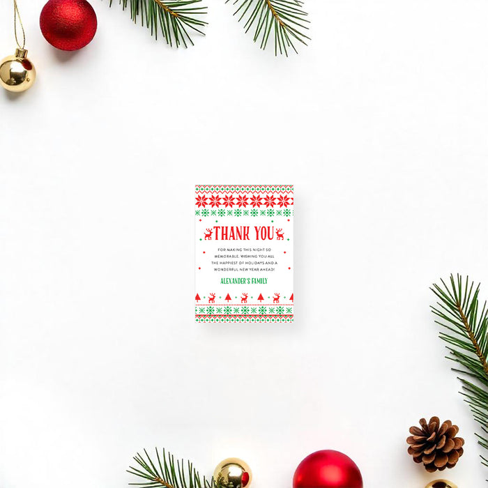 Christmas-themed favot tag card with ornaments on a white background