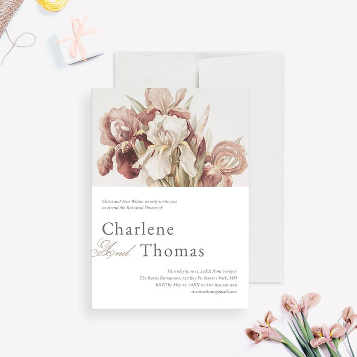 a wedding card with a bouquet of flowers on it