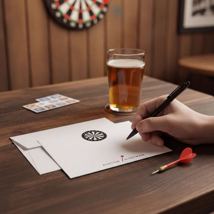 Dart Note Cards with Envelopes, Dart Birthday Thank You Cards, Dart Lover Gifts, Gift for Him, Dart Player Mens Gifts, Dart Stationery Set