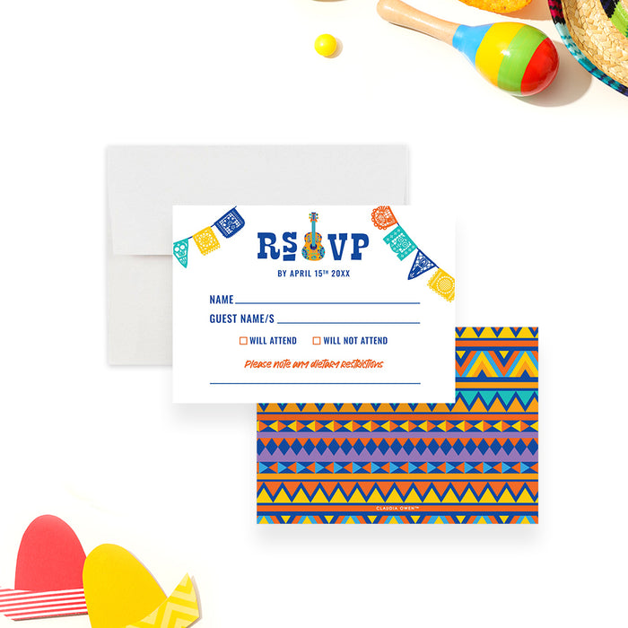 Colorful Fiesta Birthday Invitation Card with Papel Picado Banner, Its Time to Fiesta Mexican Birthday Invitations