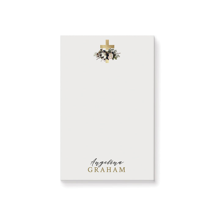 First Holy Communion Invitation Card with Gold Cross and Flowers, Elegant and Religious Baptism Invitations