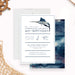 fishing birthday invitation with marlin illustration, navy nautical details, classic border lines, and editable birthday party details-front-back