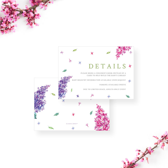 Pink and Purple Floral Baby Shower Invitation Card, Baby in Bloom Baby Girl Shower Invites with Lilac Flower Illustrations