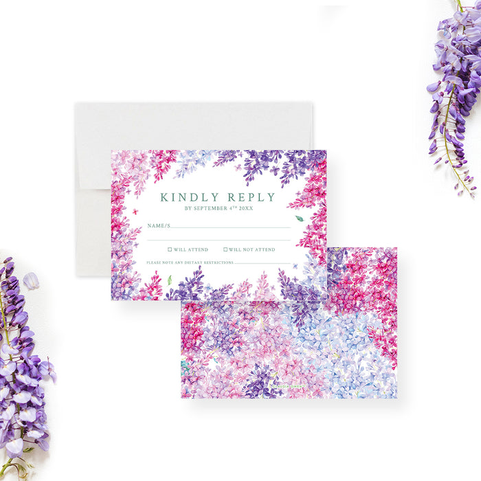 Watercolor Lilac Floral Baby Shower Invitation Card in Purple and Pink, Garden Inspired  Spring Baby Shower, Floral Affair Shower Invites