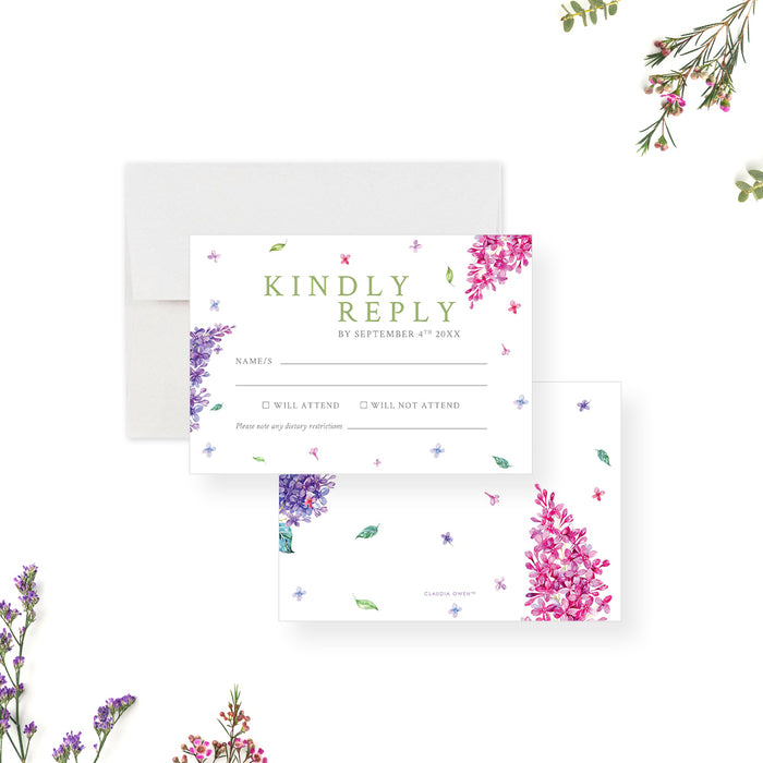 Pink and Purple Floral Baby Shower Invitation Card, Baby in Bloom Baby Girl Shower Invites with Lilac Flower Illustrations