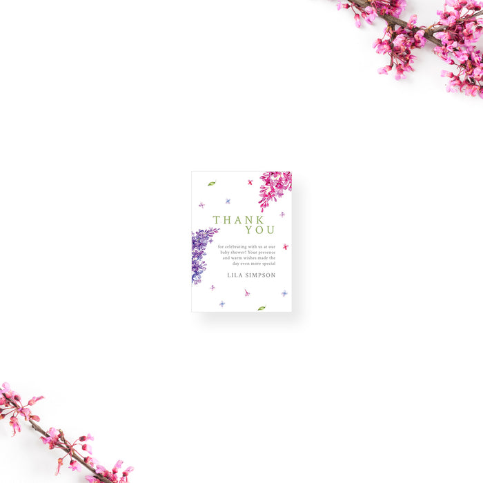 Pink and Purple Floral Baby Shower Invitation Card, Baby in Bloom Baby Girl Shower Invites with Lilac Flower Illustrations