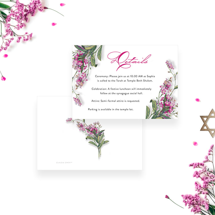 Floral Bat Mitzvah Invitation Elegant Botanical Jewish Party Card