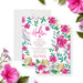 Floral bat mitzvah invitation with pink botanical flowers and greenery, modern Jewish celebration invite with elegant feminine design-front-back