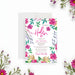 Floral bat mitzvah invitation with pink botanical flowers and greenery, modern Jewish celebration invite with elegant feminine design-front