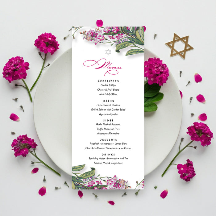 Floral Bat Mitzvah Invitation Elegant Botanical Jewish Party Card