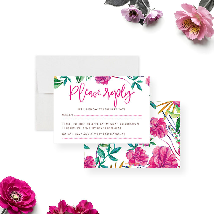 Floral Bat Mitzvah Invitation Pink Botanical Jewish Invite