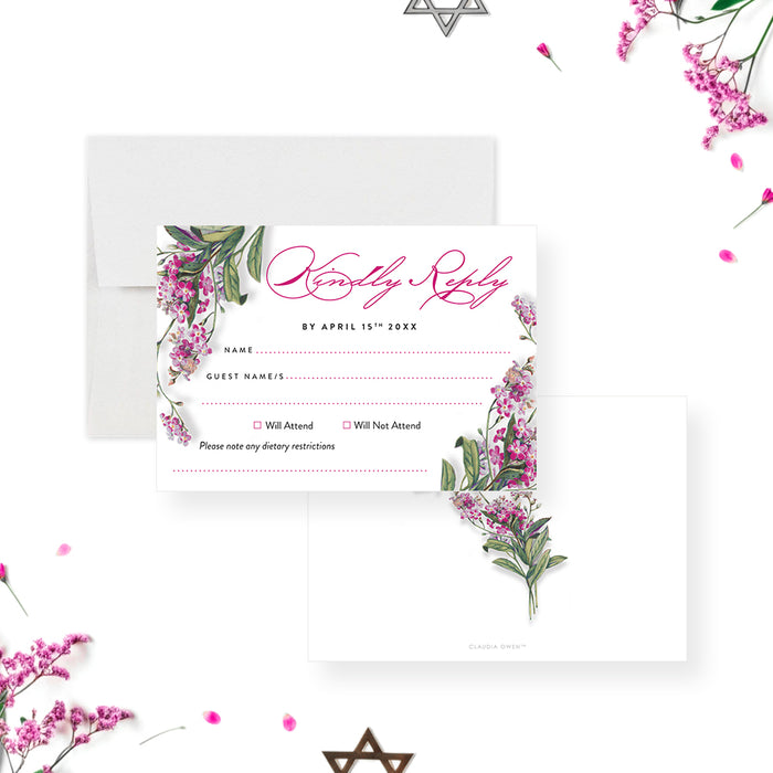 Floral Bat Mitzvah Invitation Elegant Botanical Jewish Party Card