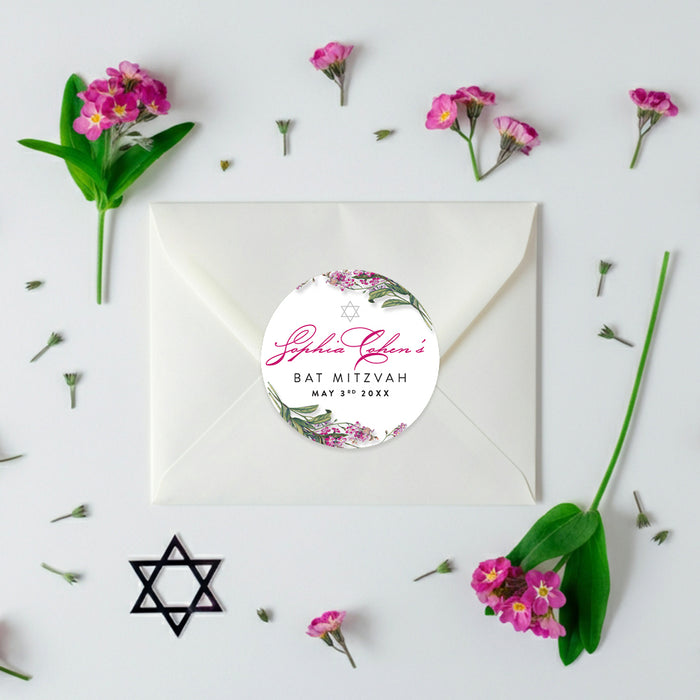 Floral Bat Mitzvah Invitation Elegant Botanical Jewish Party Card