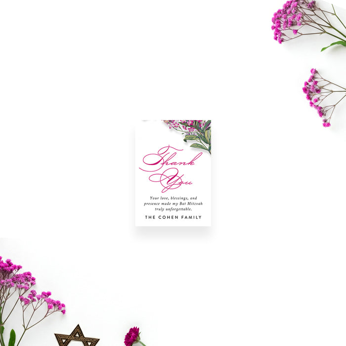 Floral Bat Mitzvah Invitation Elegant Botanical Jewish Party Card