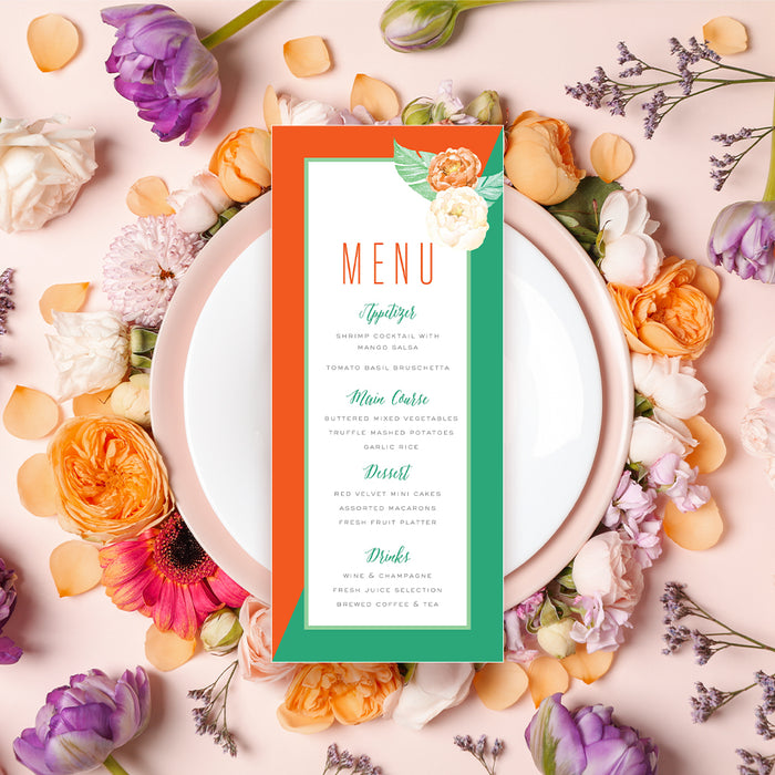 Floral Birthday Party Invitation Orange and Green Elegant Style
