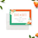 Floral save-the-date card with an orange and green border featuring watercolor peonies, vibrant personalized birthday pre-invitation card-front