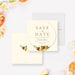 Floral bridal shower save the date card with vintage flower arrangement and elegant circular frame-front-back