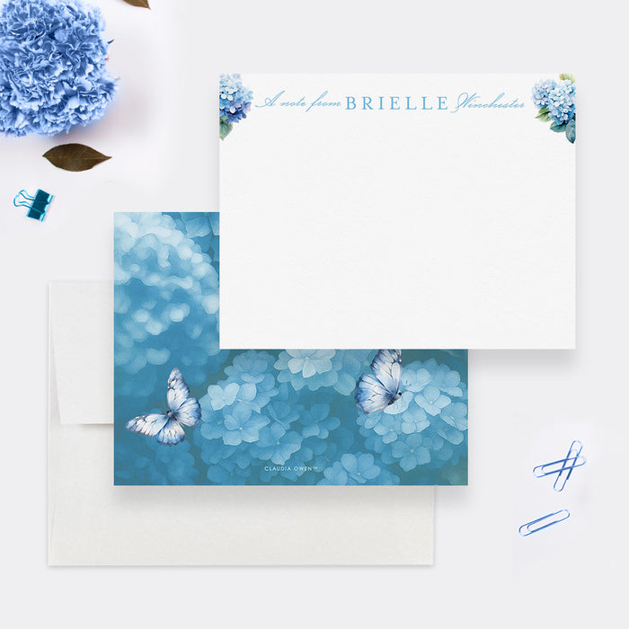 Floral butterfly note cards with custom name for women