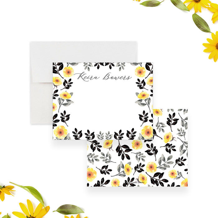 Floral Note Card with Yellow Flowers, Spring Bridal Shower Thank You Card, Flowery Stationery Card, Personalized Gift for Women