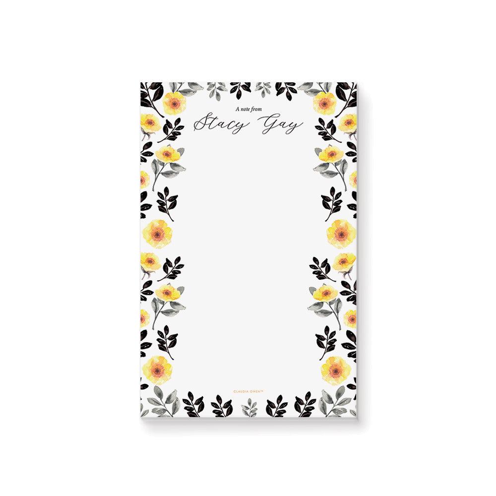 Personalized Bridal Shower Notepad with Yellow Watercolor Flowers
