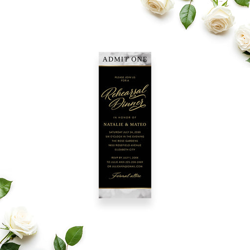 rehearsal dinner ticket invitation black elegant wedding event