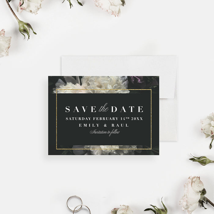White Carnation Wedding Save the Date Card, Floral Save the Dates for Wedding Anniversary Party with White Flowers