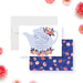Floral tea party birthday invitation with teapot illustration and pink flowers for an elegant afternoon tea celebration.-front-back
