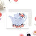 Floral tea party birthday invitation with teapot illustration and pink flowers for an elegant afternoon tea celebration.-front