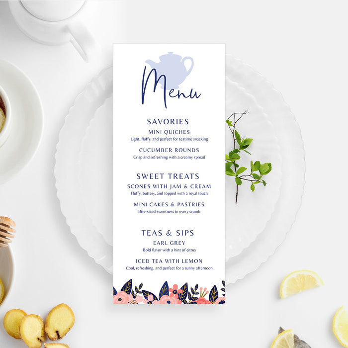 Floral Tea Party Birthday Invitation Teapot Afternoon Tea Invite