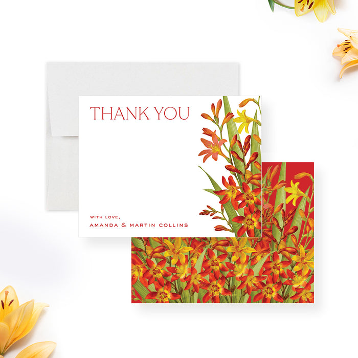 Floral Wedding Note Card with Lily Flower Illustrations, Summer Wedding Thank You Card, Vintage Flowery Stationery, Personalized Gift for Couples