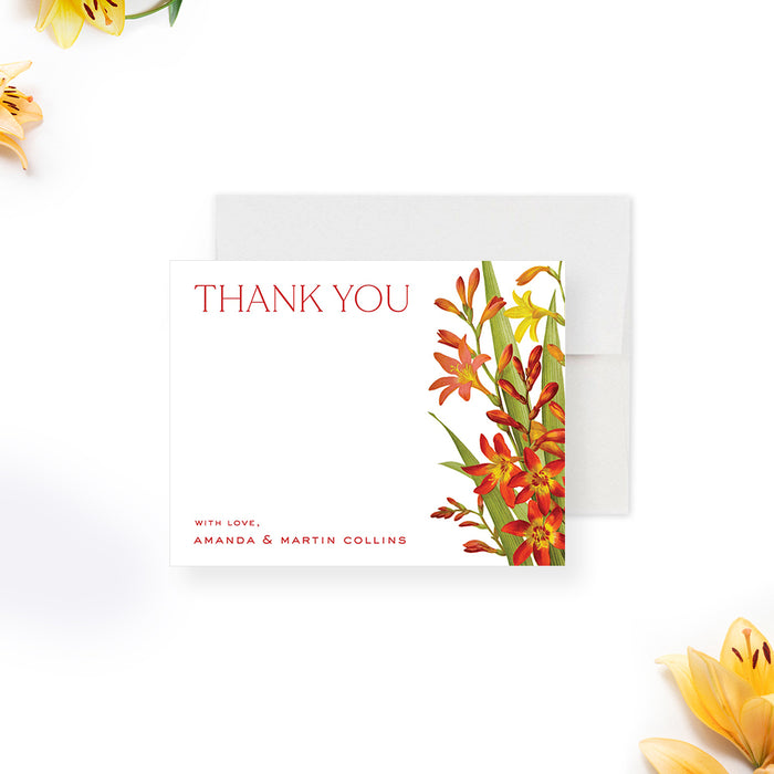 Floral Wedding Note Card with Lily Flower Illustrations, Summer Wedding Thank You Card, Vintage Flowery Stationery, Personalized Gift for Couples