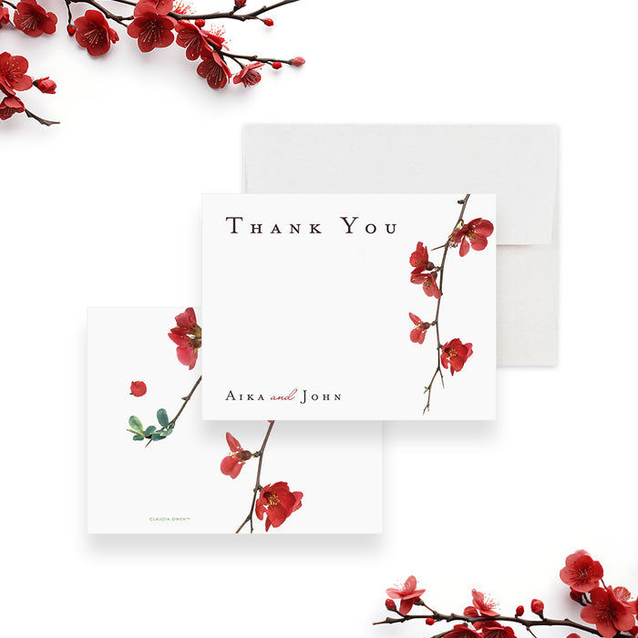 Red Cherry Blossom Wedding Note Card, Sakura Wedding Thank You Card, Personalized Gift for Couples, Spring Correspondence Card for Women