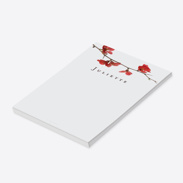 Red Cherry Blossom Notepad, Spring Writing Paper Pad for Women, Sakura Wedding Party Favor, Personalized Romantic Stationery with Japanese Flowers