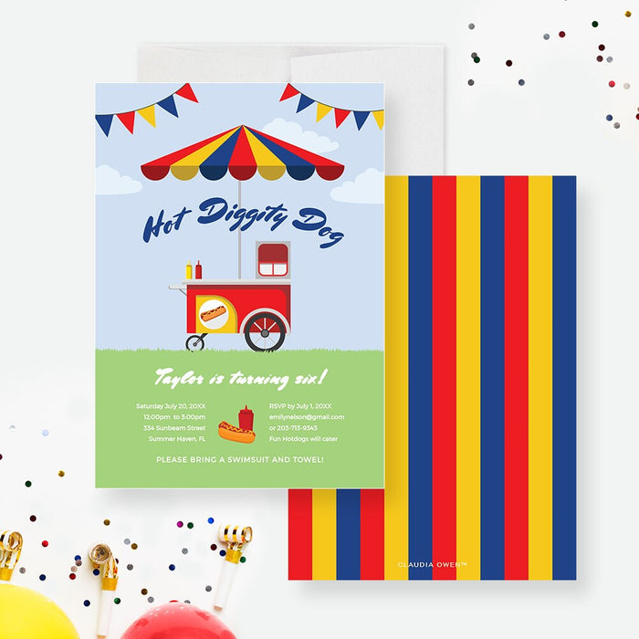 Hot Dog Birthday Invitation Template Kids Party Food Cart Invite