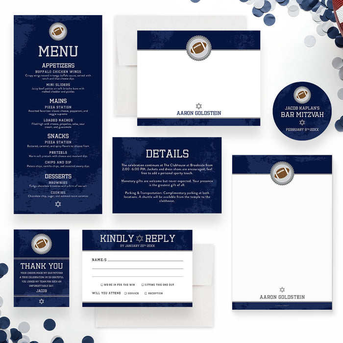 Football Bar Mitzvah Invitation Blue Sports Party Invite