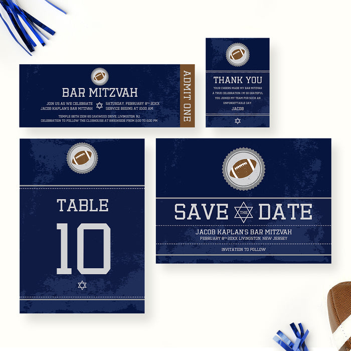 Football Bar Mitzvah Invitation Blue Sports Party Invite