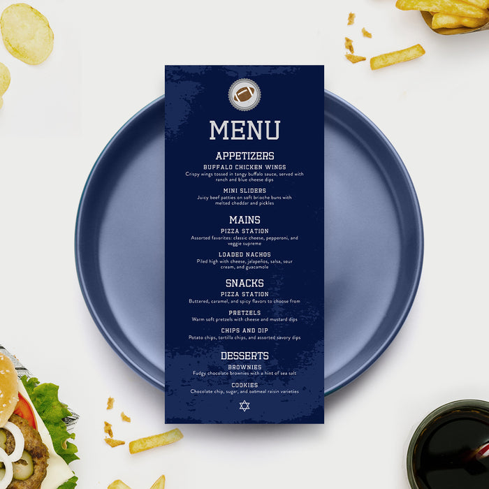 Football Bar Mitzvah Invitation Blue Sports Party Invite