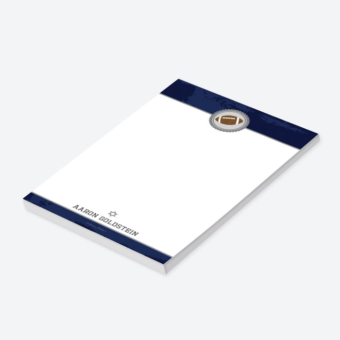 football bar mitzvah notepad navy blue sports themed personalized stationery with modern layout-side