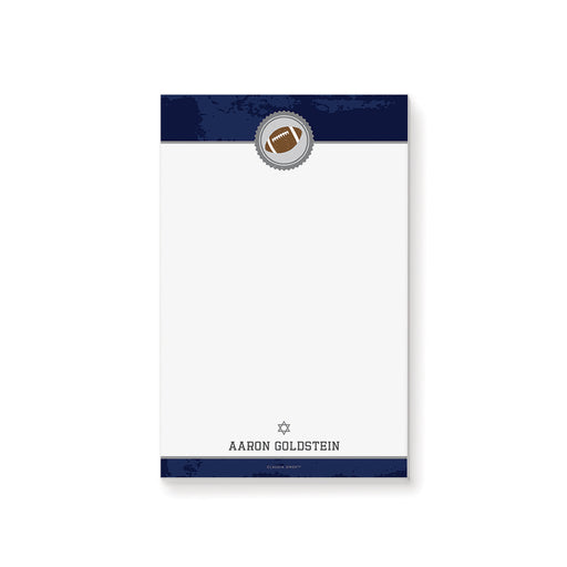 football bar mitzvah notepad navy blue sports themed personalized stationery with modern layout