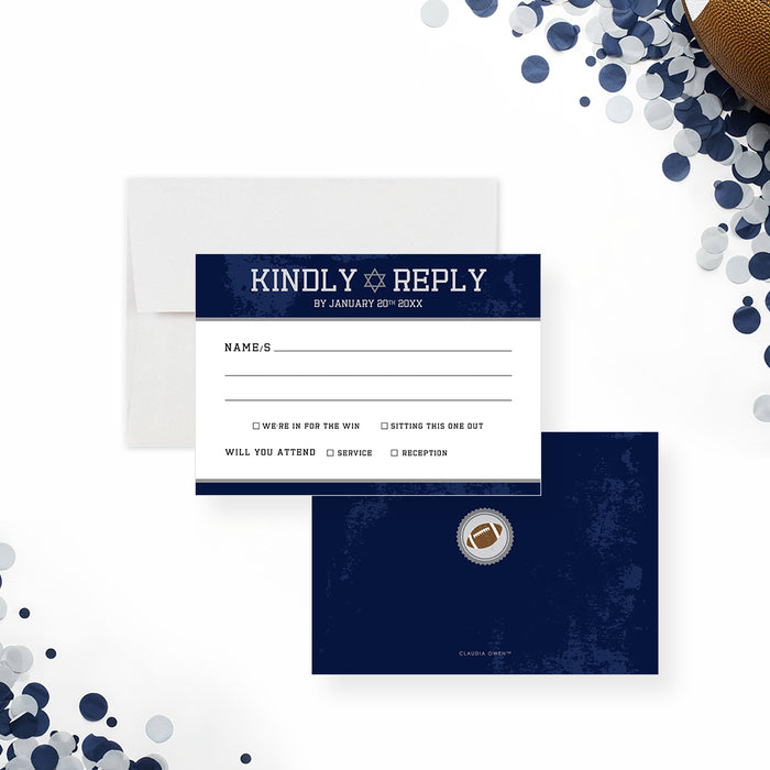 Football Bar Mitzvah Invitation Blue Sports Party Invite
