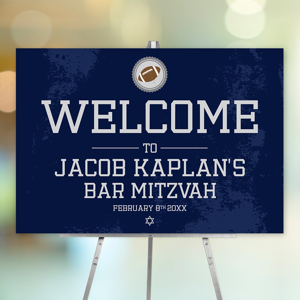 Football Bar Mitzvah Welcome Sign Navy Blue Sports Theme