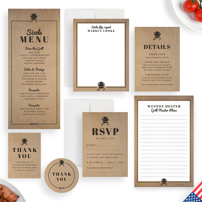 Fourth of July BBQ Party Invitation Rustic Classic Design