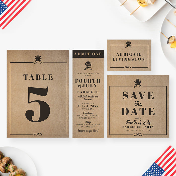 Fourth of July BBQ Party Invitation Rustic Classic Design