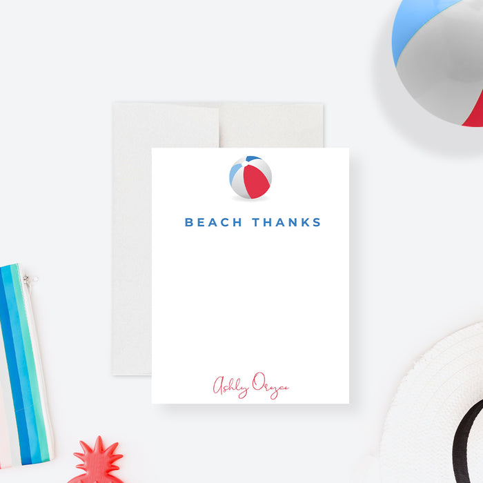 Personalized beach thank you card with beach ball design-front