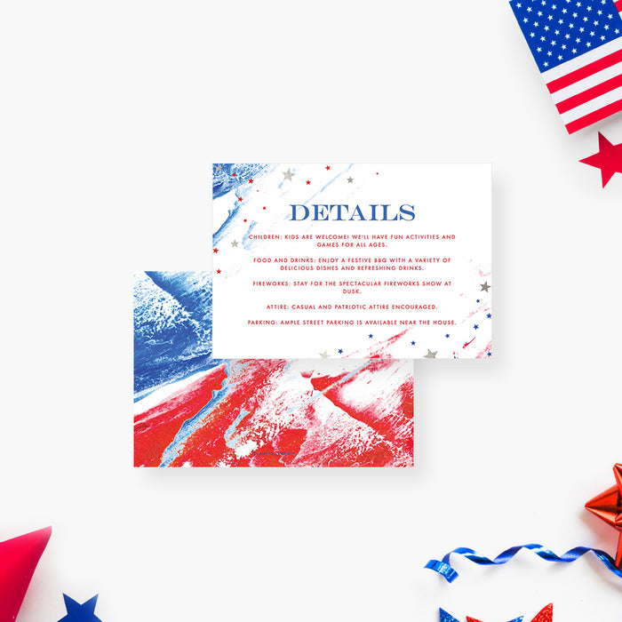 Fourth of July Invitation Card in Red White and Blue, American Flag Inspired Invitations for July 4th Celebration, American Pride Invites