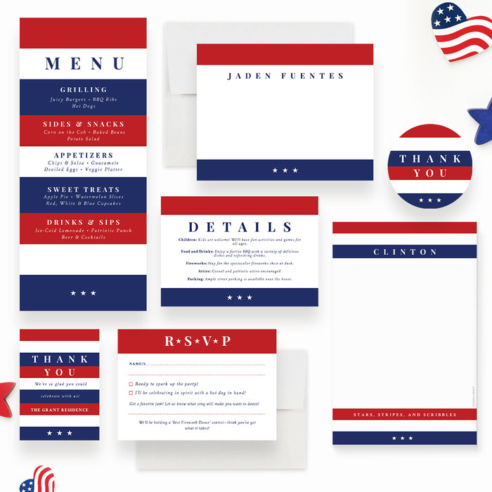 Fourth of July Invitation Patriotic Red White Blue Party Design