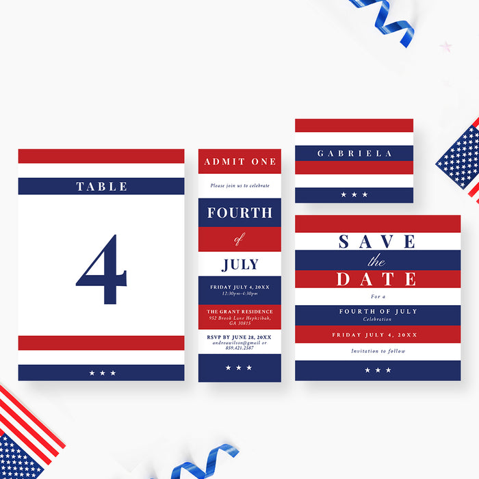 Fourth of July Invitation Patriotic Red White Blue Party Design