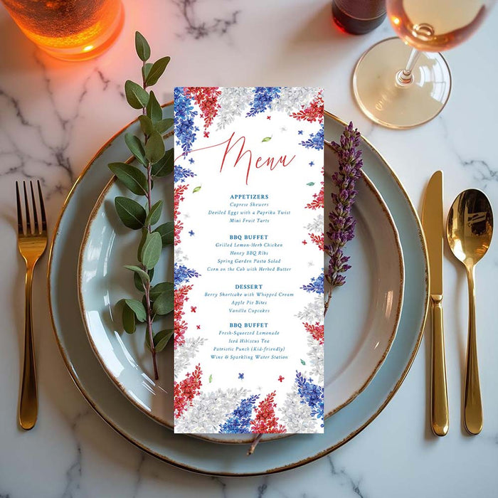 Fourth of July Party Invitation Red White Blue Floral Design